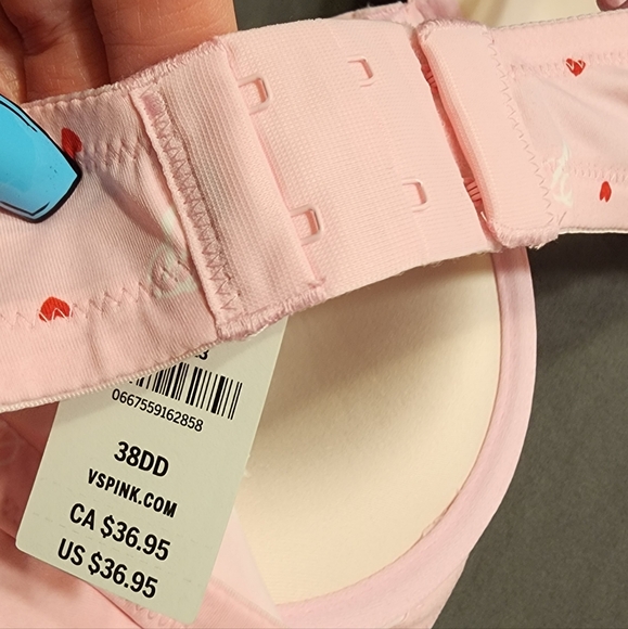 VS Pink Wear Everywhere Push Up Bra Sz 38DD NWT Pink With Hearts - Picture 7 of 8